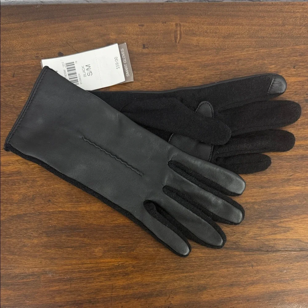 J.Jill Tech-Friendly Wool Blend & Genuine Leather Smart Gloves- Size S/M - Black